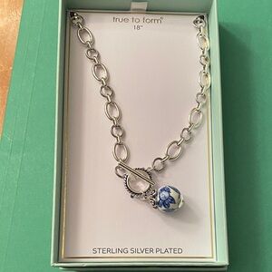 True to Form Silver-Plated Chain Necklace with Blue & White Porcelain Charm